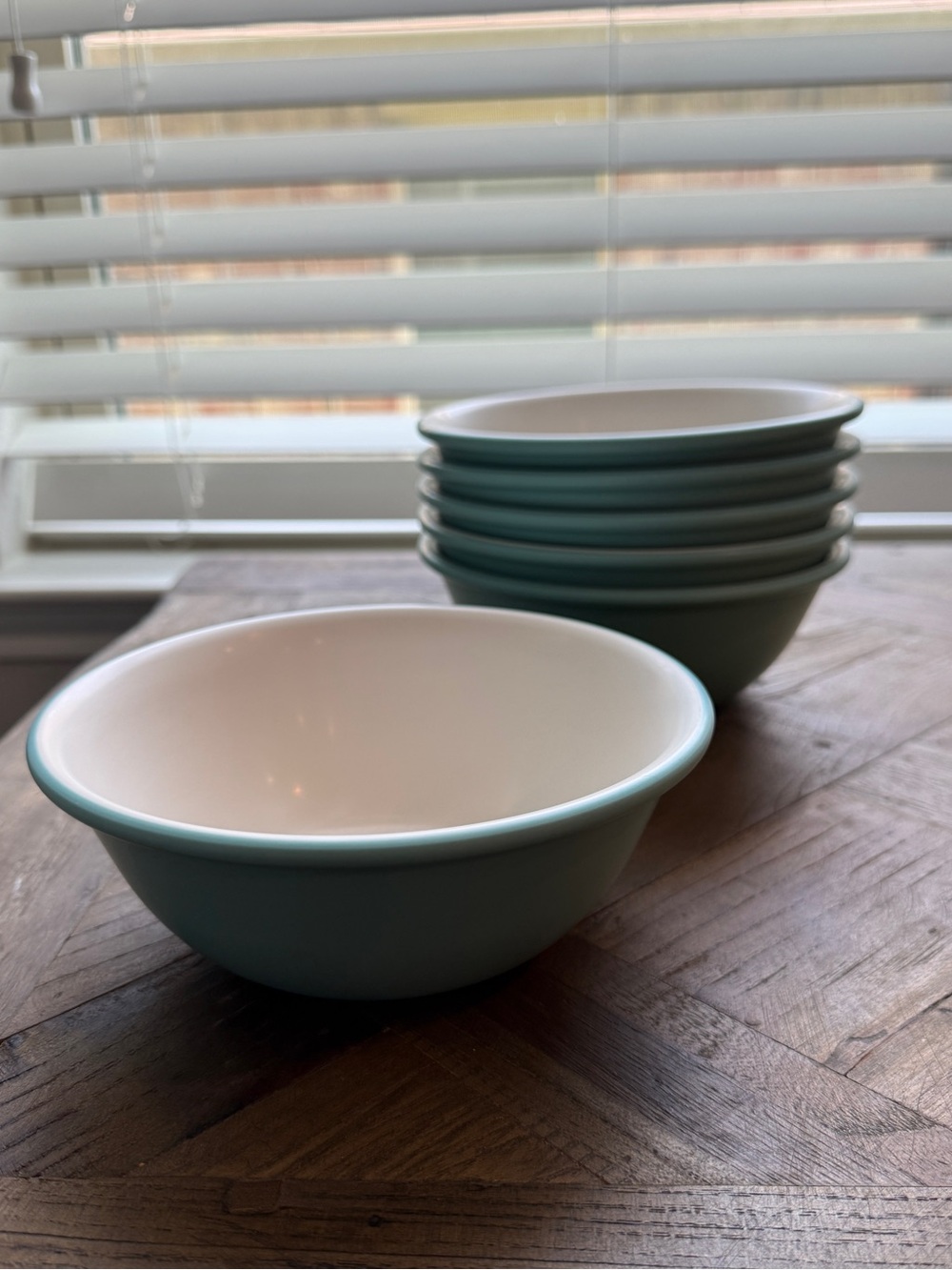 West Elm Flared Pop Tone Melamine Teal Bowl Set 6